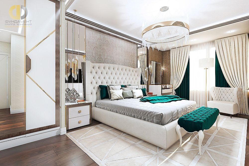 Спальня в стиле дизайна арт-деко (ар-деко) по адресу г. Москва, ул. Старокрымская, д. 15, 2019 года
