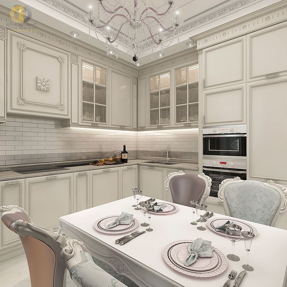 Кухня в стиле дизайна классицизм по адресу МО, г. Одинцово, ул. Сколковская, д. 3В, 2018 года