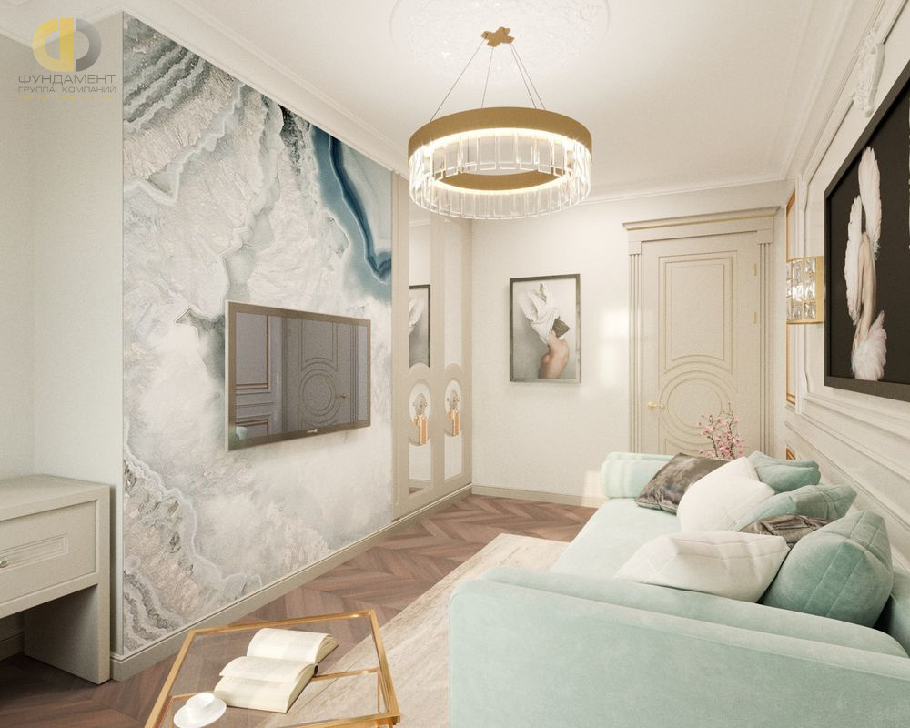 Спальня в стиле дизайна неоклассика по адресу г. Москва, Каширское шоссе, д. 65, 2019 года