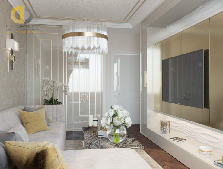 Дизайн интерьера гостиной в двухкомнатной квартире 76 кв.м в стиле ар-деко11