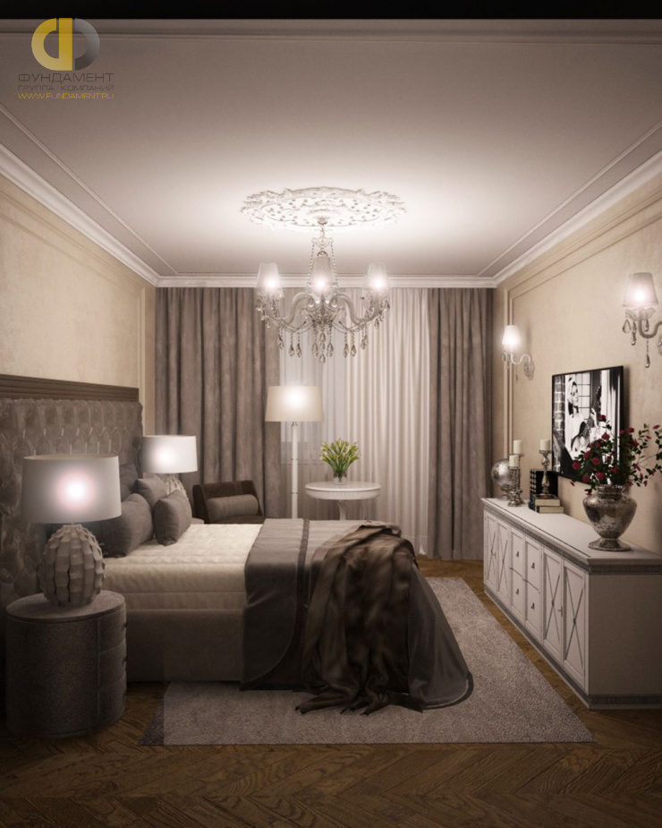 Дизайн интерьера спальни в трёхкомнатной квартире 81 кв.м в стиле современная классика