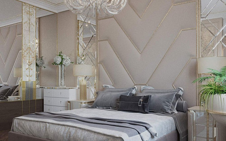 Дизайн интерьера спальни в двухкомнатной квартире 76 кв.м в стиле ар-деко8