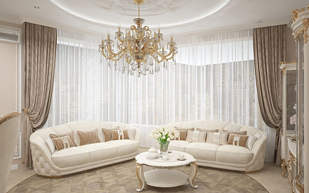 Дизайн интерьера гостиной в трёхкомнатной квартире 101 кв. м в стиле классицизм 12
