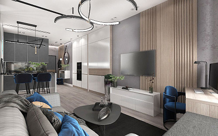 Дизайн интерьера гостиной в трёхкомнатной квартире 101 кв. м в современном стиле 26