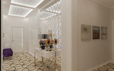 Дизайн интерьера коридора в трёхкомнатной квартире 103 кв.м в стиле эклектика3