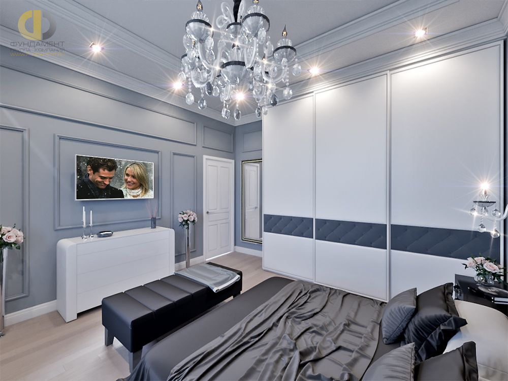 Спальня в стиле дизайна неоклассика по адресу г. Москва, ул. Краснобогатырская, д. 90, 2018 года
