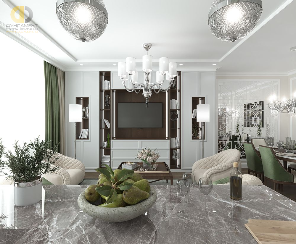 Дизайн гостиной в светло-сером цвете - фото