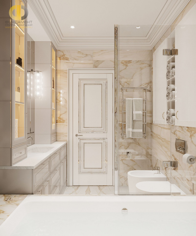 Дизайн интерьера ванной в четырёхкомнатной квартире 132 кв.м в классическом стиле7