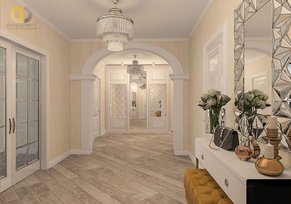 Дизайн интерьера коридора в 4-комнатной квартире 136 кв. м в стиле неоклассика 2