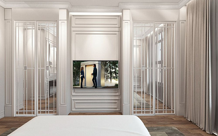 Дизайн интерьера спальни в четырёхкомнатной квартире 165 кв.м в классическом стиле с элементами лофт12