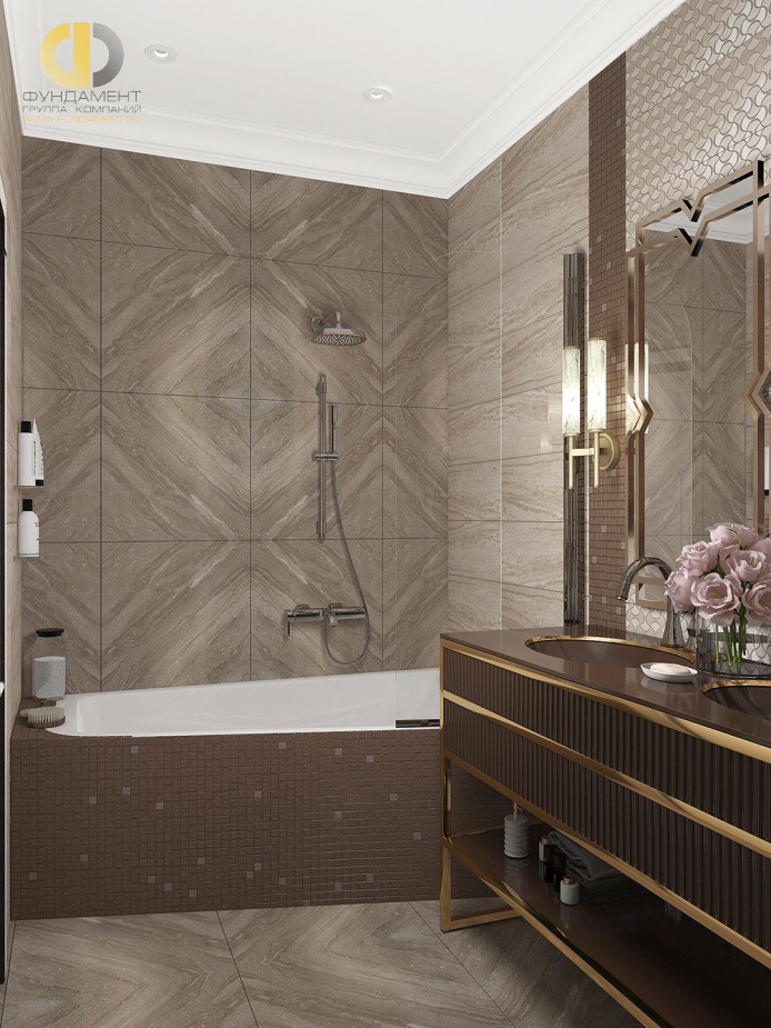 Дизайн интерьера ванной в четырёхкомнатной квартире 114 кв. м в стиле ар-деко и неоклассика 31