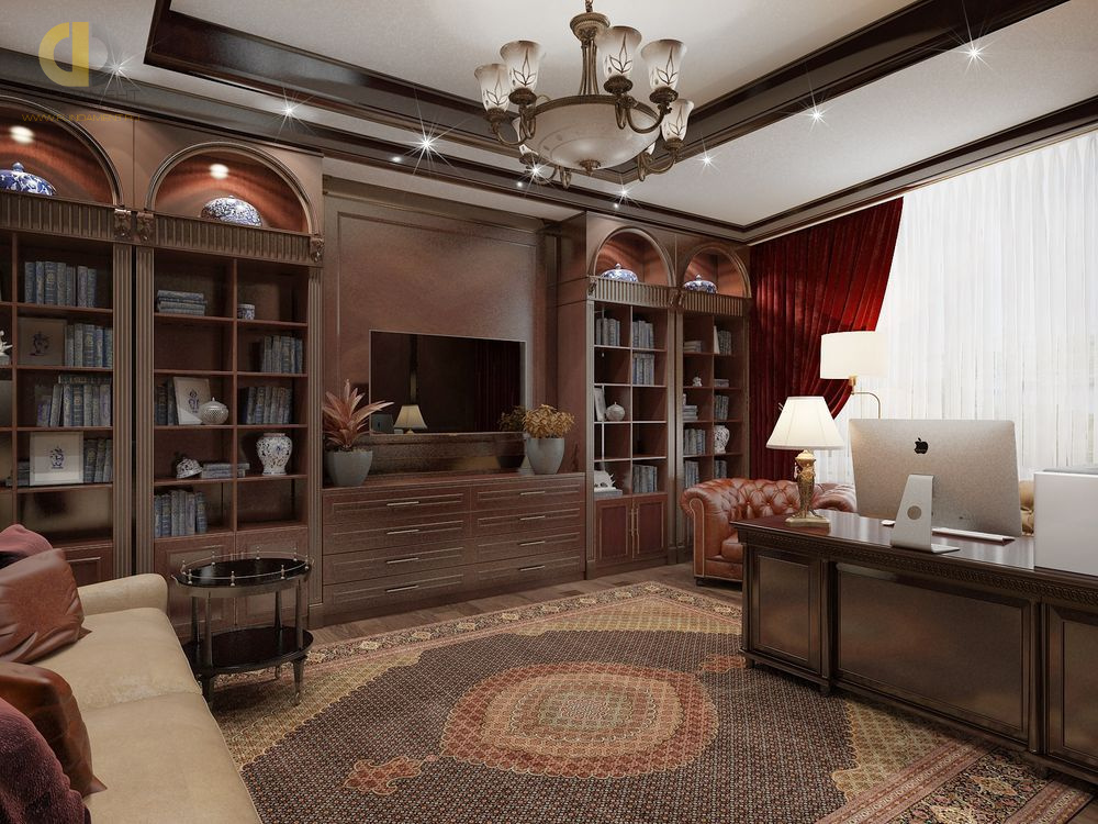Дизайн кабинета в коричневом цвете - фото