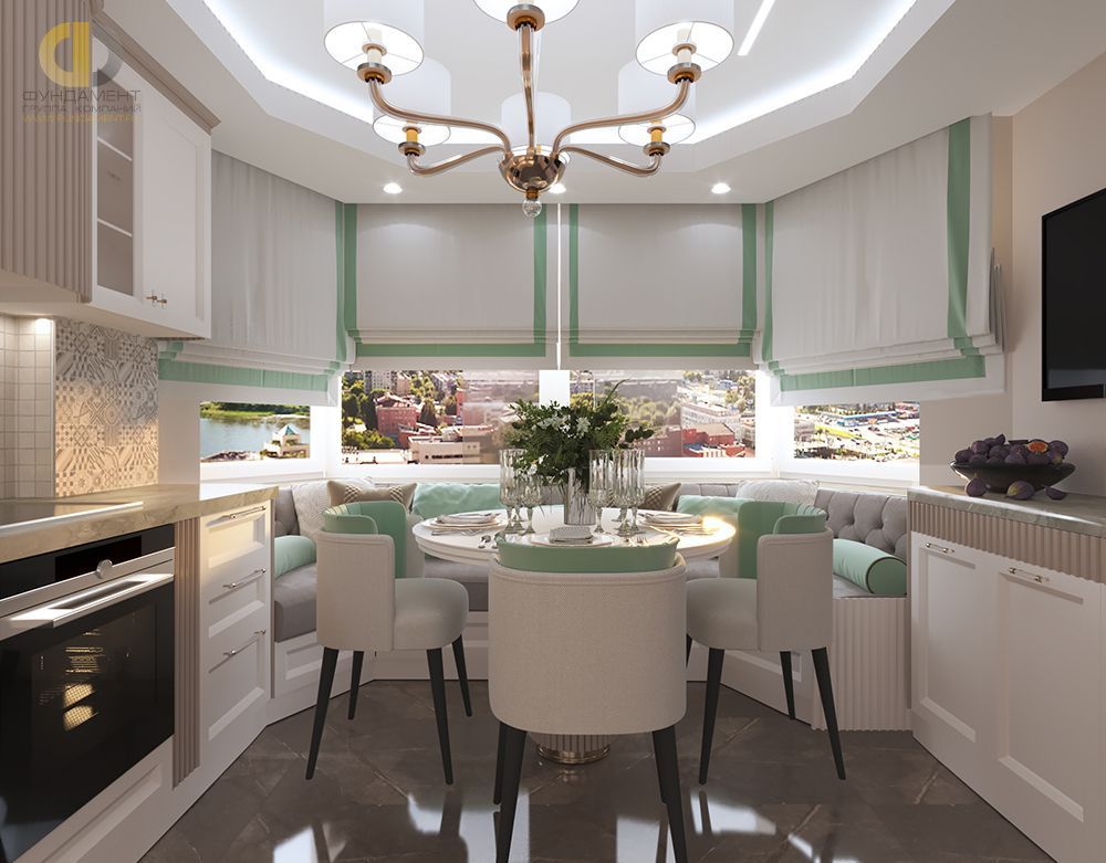 Кухня в стиле дизайна неоклассика по адресу г. Москва, Перервинский бульвар, дом 15к. 1, 2021 года