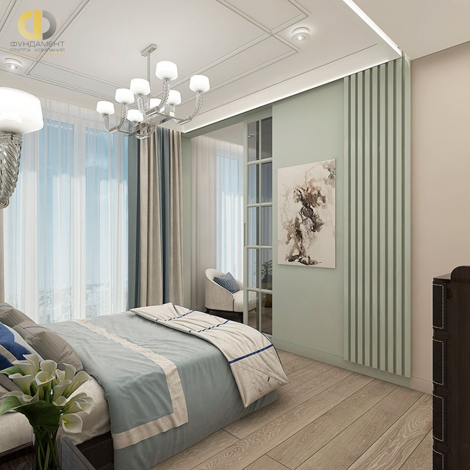 Дизайн интерьера спальни в четырехкомнатной квартире 126 кв.м в стиле неоклассика