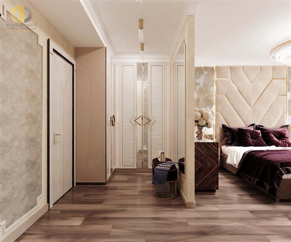 Спальня в стиле дизайна неоклассика по адресу г. Москва, проезд Серебрякова, д. 11, 2020 года