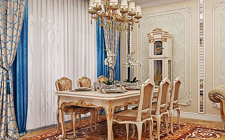 Дизайн интерьера столовой в четырёхкомнатной квартире 144 кв. м в стиле классицизм 38