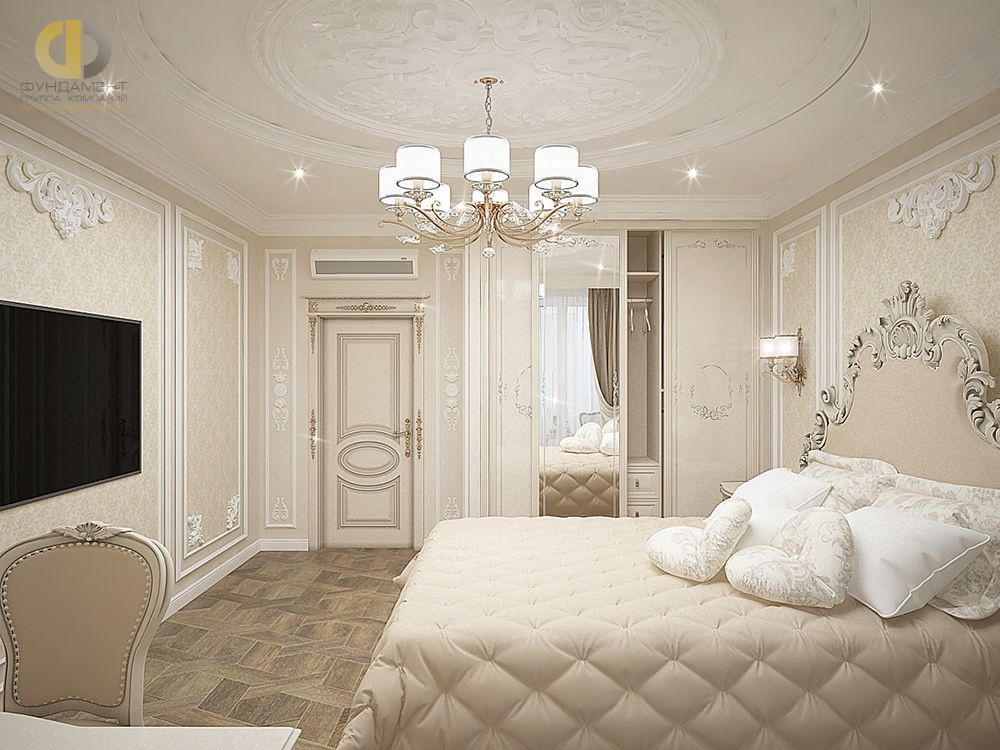 Спальня в стиле дизайна классицизм по адресу г. Москва, Ленинский проспект, д. 103, 2019 года