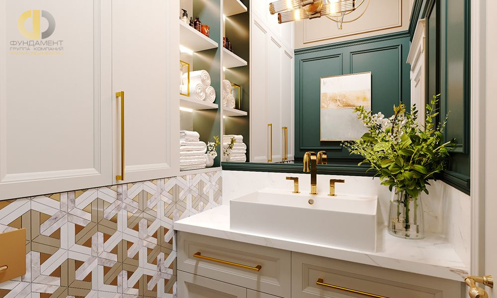 Дизайн интерьера ванной в трехкомнатной квартире 138 кв.м в стиле неоклассика с элементами ар-деко4