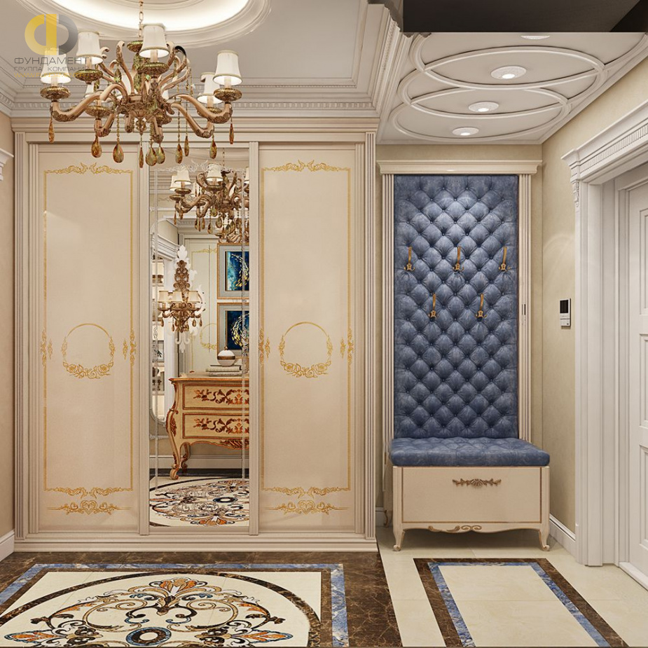 Дизайн интерьера коридора в четырёхкомнатной квартире 144 кв. м в стиле классицизм 24