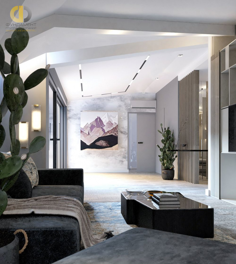 Дизайн интерьера гостиной в трёхкомнатной квартире 152 кв. м в современном стиле 18