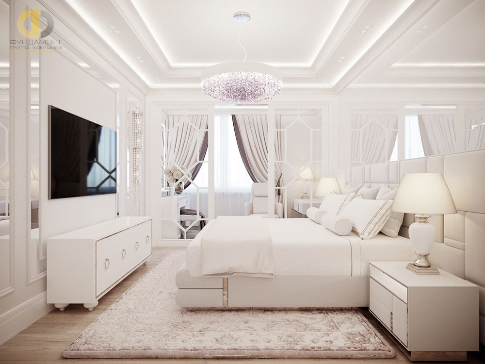 Спальня в стиле дизайна классицизм по адресу г. Москва, ул. Фабрициуса, д. 22, 2019 года