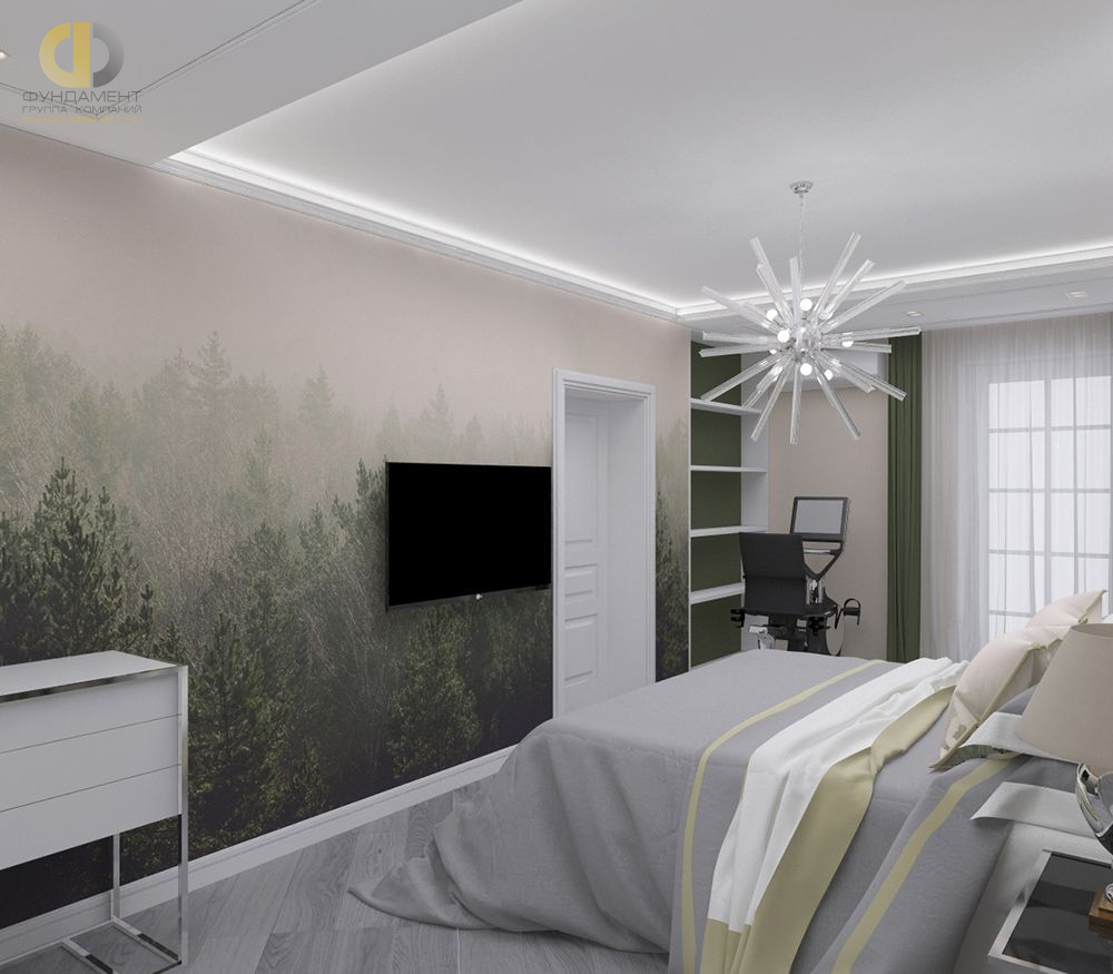 Спальня в стиле дизайна современный по адресу МО, Мытищинский район, с. п. Федоскинское, КП «Федоскино Парк», 2019 года