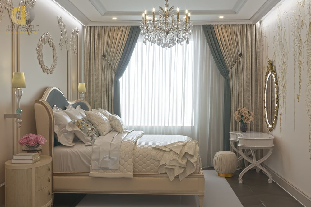 Спальня в стиле дизайна классицизм по адресу г. Москва, ул. Серпуховский Вал, д. 21, 2020 года