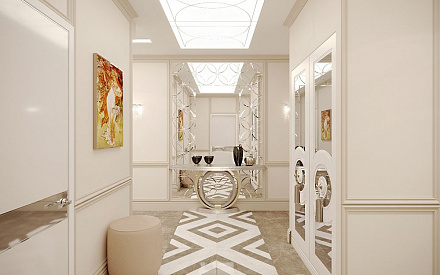 Дизайн интерьера коридора в четырёхкомнатной квартире 124 кв.м в стиле неоклассика с элементами ар-деко2