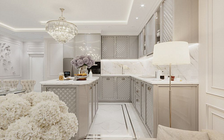 Дизайн интерьера кухни в четырёхкомнатной квартире 134 кв.м в стиле современная классика6
