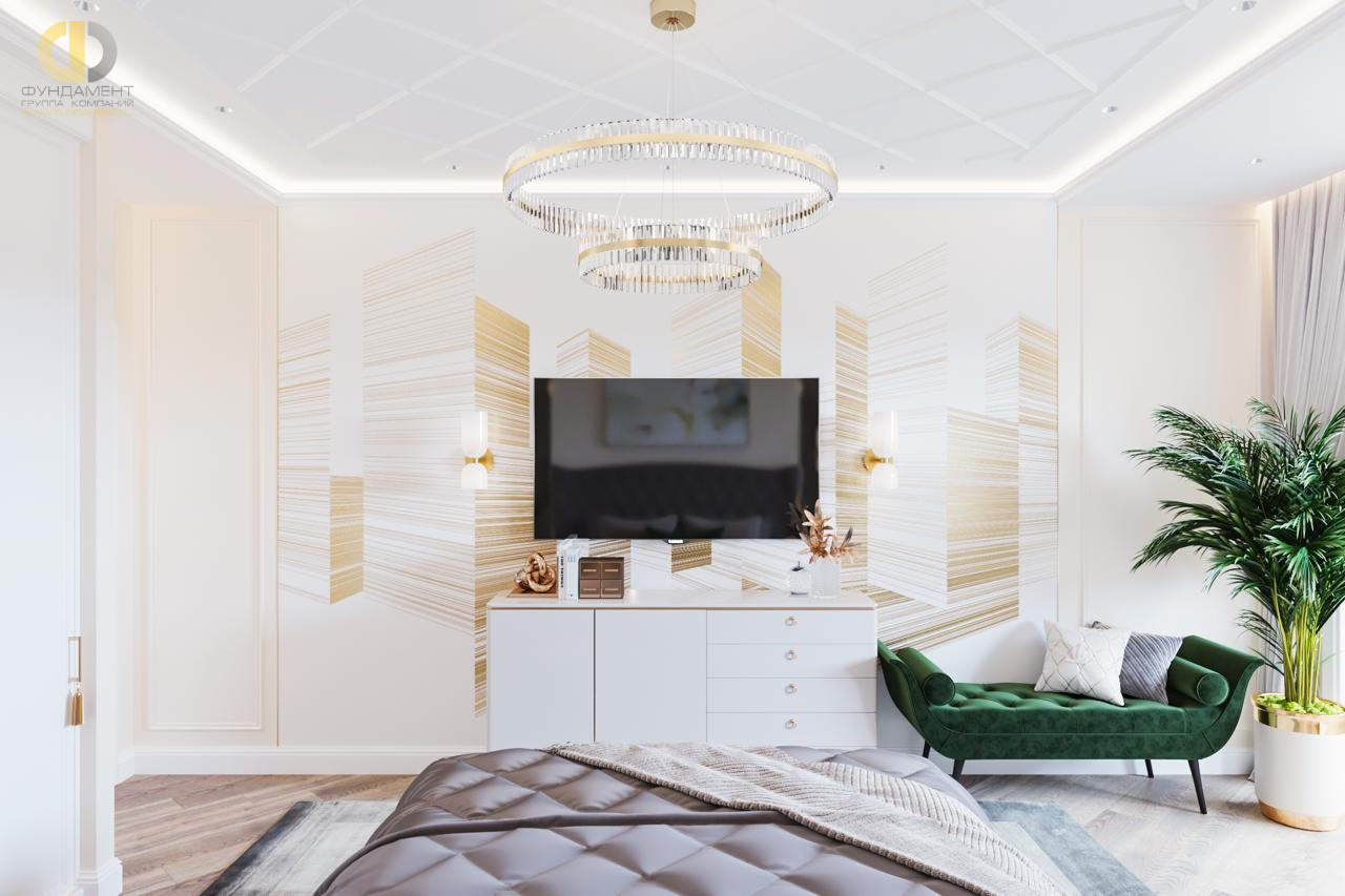 Спальня в стиле дизайна арт-деко (ар-деко) по адресу г. Москва, улица Херсонская, дом 43, 2021 года