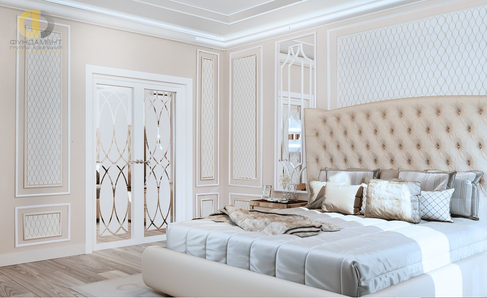 Спальня в стиле дизайна неоклассика по адресу г. Москва, ул. Шоссе Энтузиастов, д. 55, 2020 года