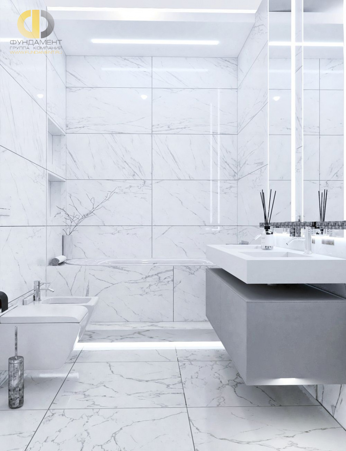 Дизайн интерьера ванной в трёхкомнатной квартире 152 кв. м в современном стиле 3