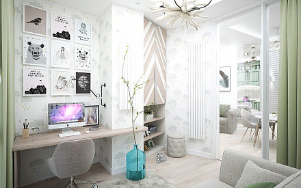 Дизайн интерьера кабинета в четырёхкомнатной квартире 66 кв.м в современном стиле с элементами прованса7