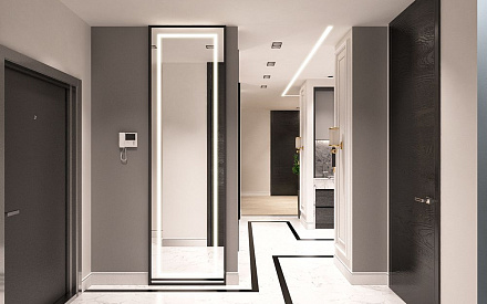 Дизайн интерьера коридора в трёхкомнатной квартире 106 кв.м в стиле хай-тек