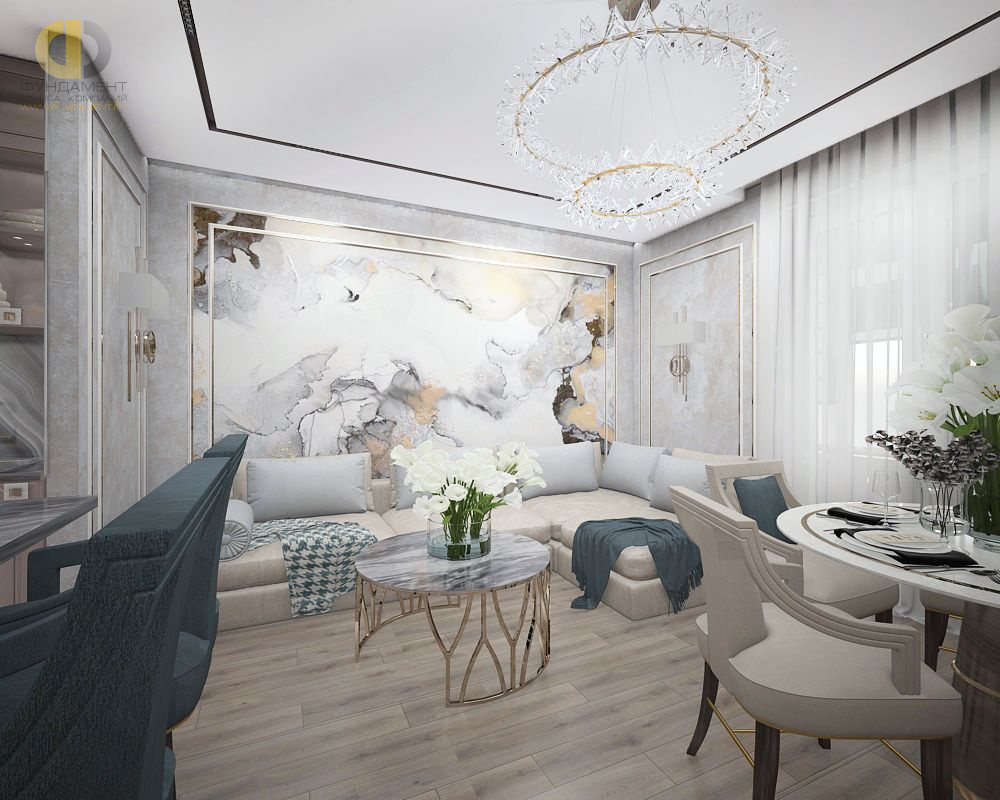 Гостиная в стиле дизайна арт-деко (ар-деко) по адресу г. Москва, ул. Серпуховской Вал, д. 21, 2019 года