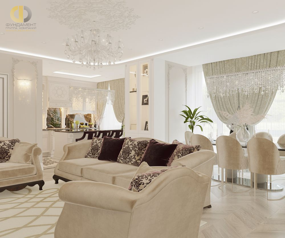 Дизайн интерьера гостиной в четырёхкомнатной квартире 132 кв.м в классическом стиле11