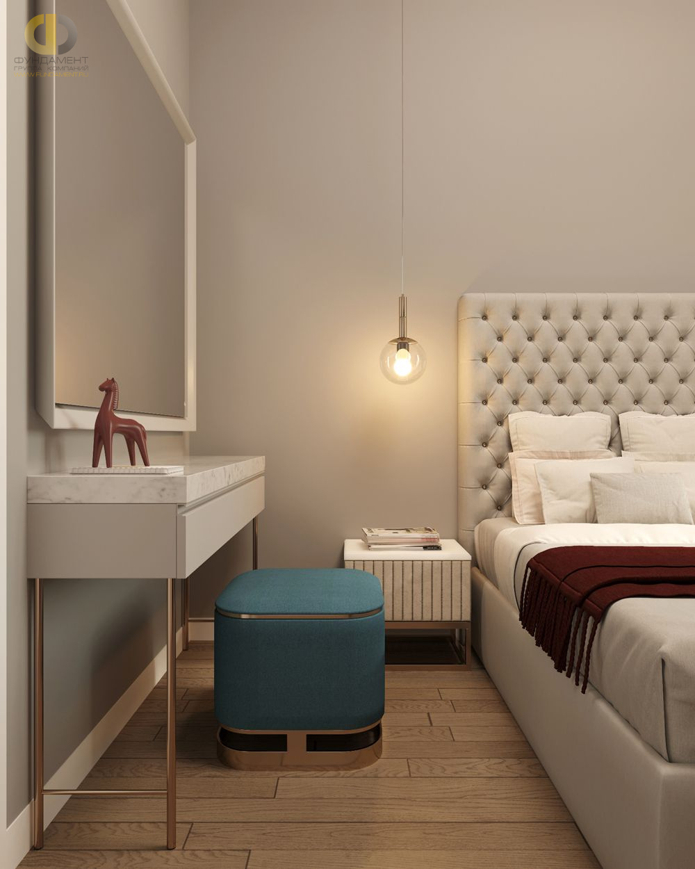 Спальня в стиле дизайна модерн по адресу г. Москва, Новочеремушкинская улица, дом 17, 2022 года