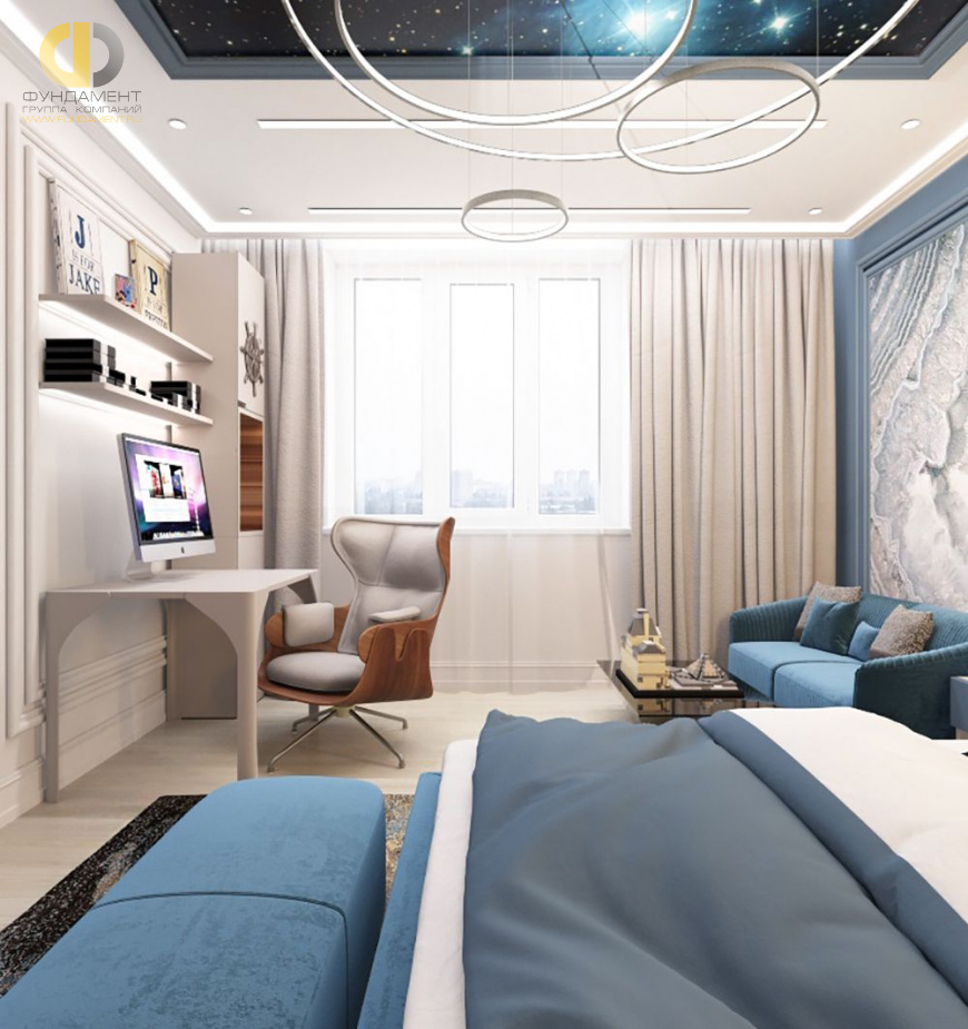 Дизайн интерьера спальни в двухуровневой квартире 118 кв.м в стиле неоклассика с элементами ар-деко 18