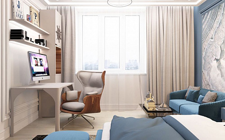Дизайн интерьера спальни в двухуровневой квартире 118 кв.м в стиле неоклассика с элементами ар-деко 18