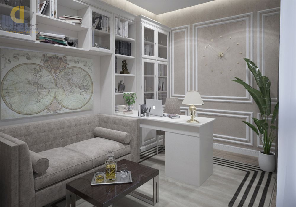 Дизайн интерьера кабинета в 5-комнатной квартире 245 кв.м в стиле неоклассика