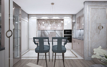 Дизайн интерьера кухни в четырёхкомнатной квартире 121 кв.м в стиле неоклассика с элементами ар-деко8