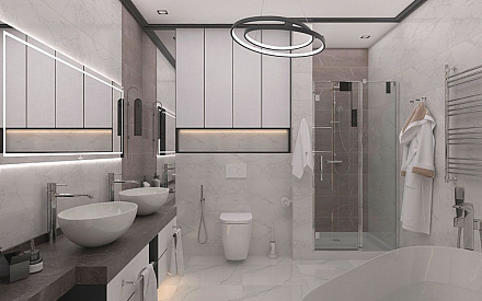Дизайн интерьера ванной в трёхкомнатной квартире 132 кв.м в современном стиле 30