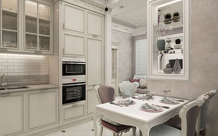 Дизайн интерьера кухни в трехкомнатной квартире 87 кв.м в классическом стиле