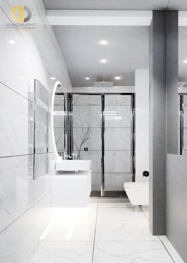 Дизайн интерьера ванной в трёхкомнатной квартире 152 кв. м в современном стиле 4