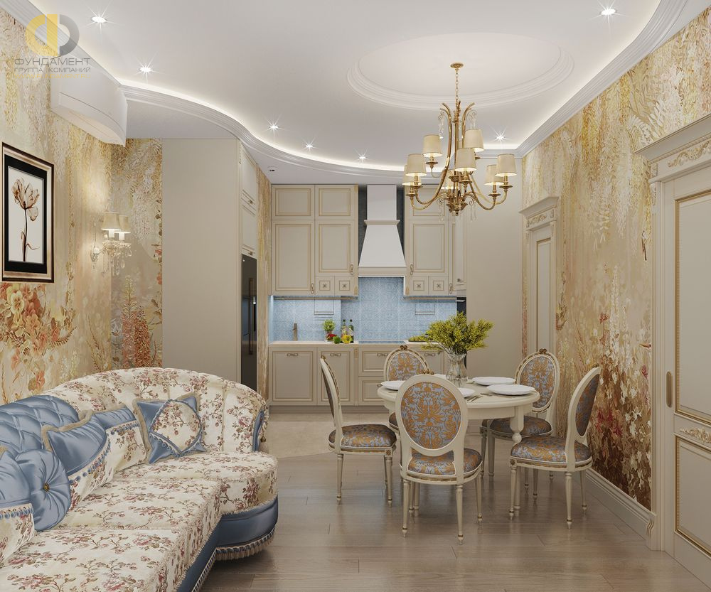 Гостиная в стиле дизайна классицизм по адресу г. Москва, ул. Верхняя, д. 20, корп. 1, 2019 года