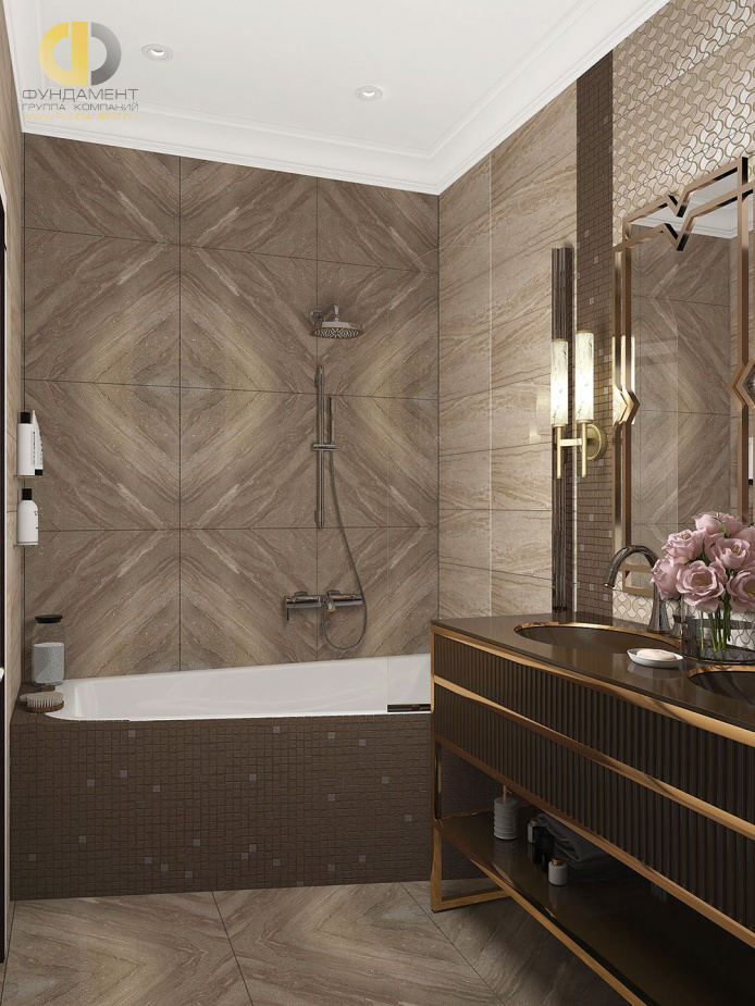 Дизайн интерьера ванной в четырёхкомнатной квартире 114 кв. м в стиле ар-деко и неоклассика 28