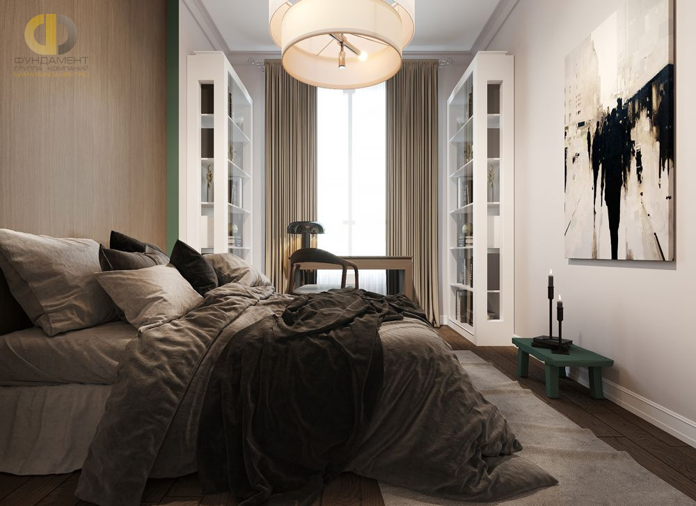Дизайн интерьера спальни в двухкомнатной квартире 64 кв.м в стиле ретро3