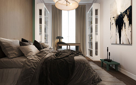 Дизайн интерьера спальни в двухкомнатной квартире 64 кв.м в стиле ретро3