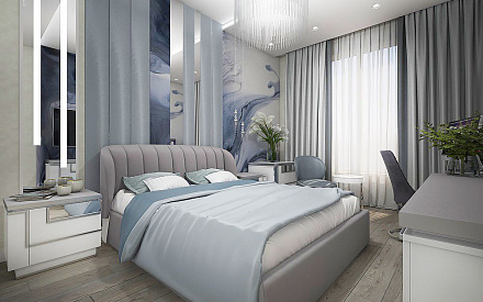 Дизайн интерьера спальни в двухкомнатной квартире 55 кв.м в современном стиле 9