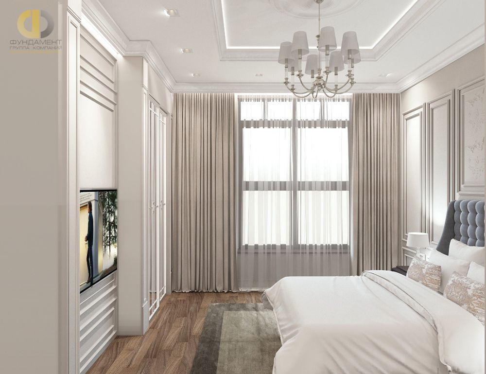 Спальня в стиле дизайна лофт по адресу г. Москва, бульвар Андрея Тарковского, д. 5, 2019 года